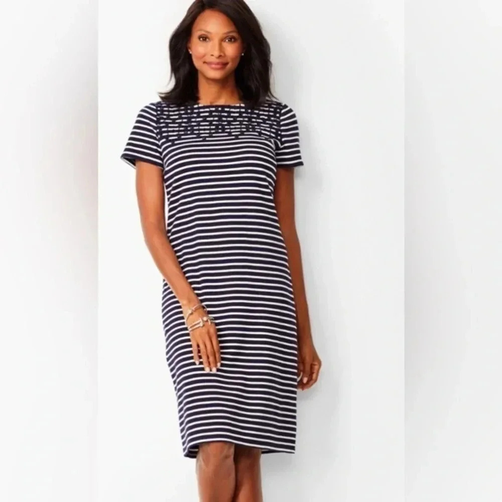Talbots EMBROIDERED YOKE SHIFT DRESS - STRIPE size 2X